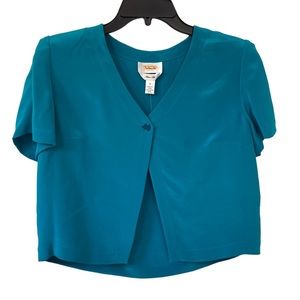 Talbots teal pure silk short sleeve cardigan women’s size 6